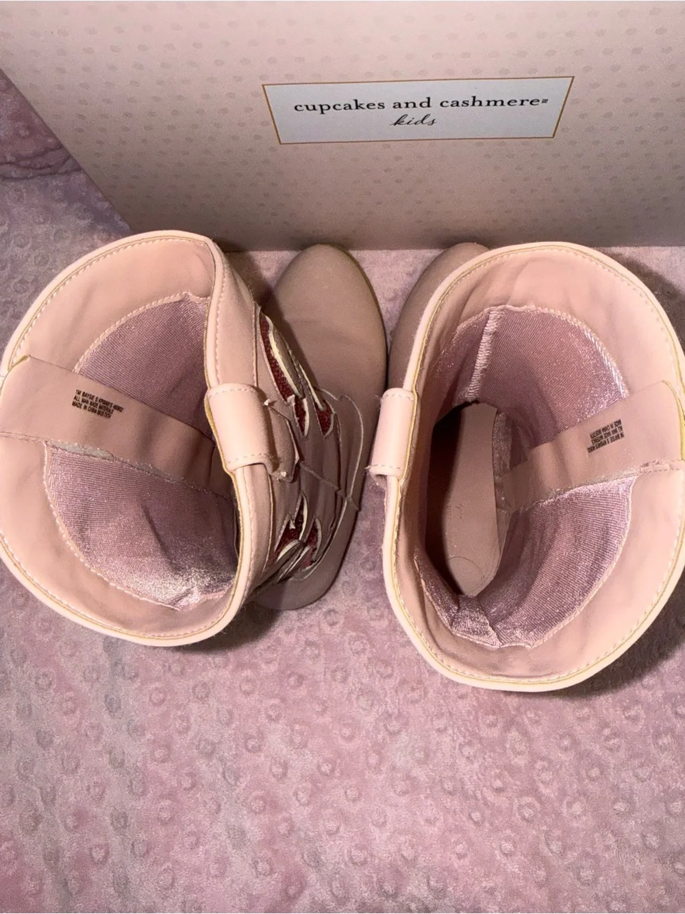Cupcakes & Cashmere Blush Pink Western Zip Boots with Sequin Swirl Size 2